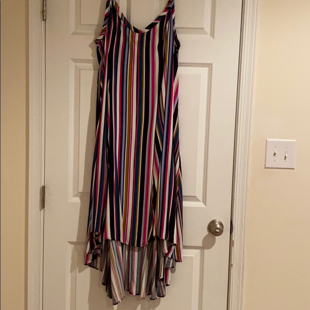 MULTI STRIPE CHALLIS HI-LO MAXI DRESS